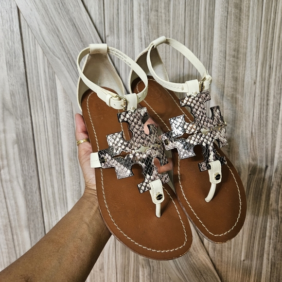 Tory Burch Phoebe Snakeskin Thong Sandals Rare - Picture 3 of 16